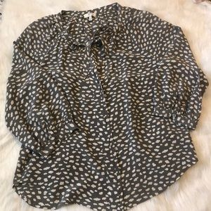 Joie 100% Silk Grey Button Down Blouse